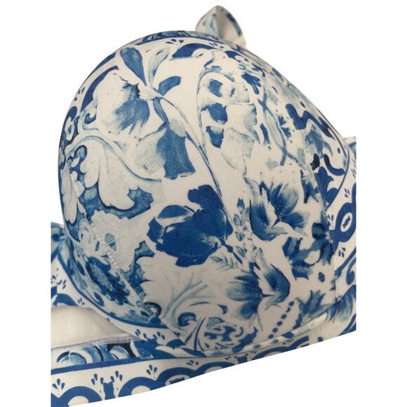 Cacique Womens 48DD White Blue Floral Underwire Bra Adjustable Straps Plus Size - Picture 2 of 5